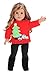 DreamWorld Collections - Christmas Sweater - 3 Piece Outfit - 18 inch Doll Clothes - red Sweater, Black Pants Black Boots. (Doll not Included)