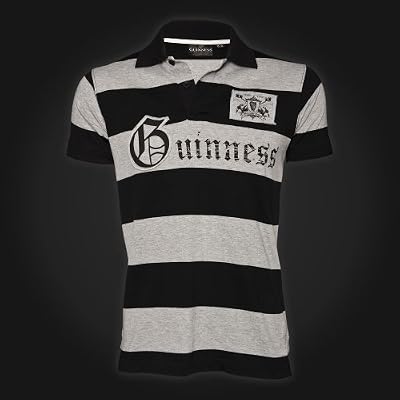 Guinness Black Grey Stripe Cut and Sew Polo