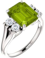 10K White Gold 10.00x8.00mm Emerald Cut Peridot and Diamond Ring -- LIFETIME WARRANTY