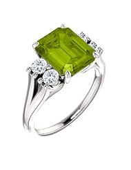 Platinum 10.00x8.00mm Emerald Cut Peridot and Diamond Ring -- LIFETIME WARRANTY