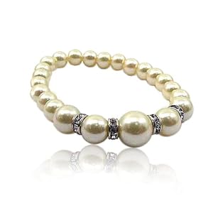 Ivory Cream Glass Round Pearl Stretch Bracelet Fashion Jewelry