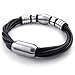 KONOV Jewelry Mens Leather Stainless Steel Bracelet, Charm Cuff Bangle, Black Silver, 8