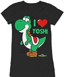 Nintendo I Heart Love Yoshi Black Juniors T-Shirt Tee