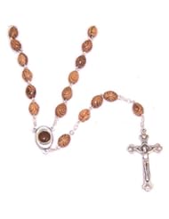 Carved oval olive wood beads wired Rosary / Necklace with Soil from the Holy Land ( 20 inches )