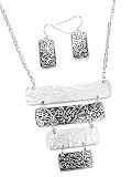 Silver Tone Decorative 4 Row Necklace 16.5 Earring Set Fashion Jewelry