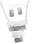 Silver Tone Decorative 4 Row Necklace 16.5" Earring Set Fashion Jewelry