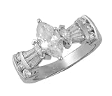14K White Gold ring with baguettes, marquise and round diamonds (center stone not included)