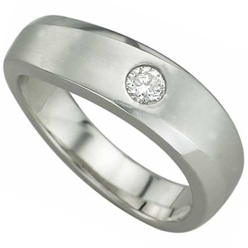 0.20 Ct. Round Brilliant Cut Diamond  14K White Gold. Diamond Solitaire Men's Band