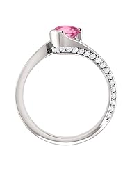 14K White Gold 6.00mm Round Cut Chatham Created Pink Sapphire and Diamond Ring -- LIFETIME WARRANTY