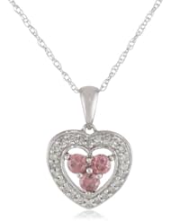 10K White Gold Pink and White Diamond Heart Shaped Pendant with Chain, (.33cttw, G-H Color, I1;I2 Clarity), 17"