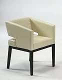 Cream Leather and Espresso Wood Arm Chair