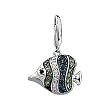 14K White Gold Sapphire, Tsavorite and Diamond Fish Charm/Pendant