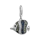 14K White Gold Sapphire, Tsavorite and Diamond Fish Charm/Pendant