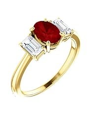 10K Yellow Gold 7.00x5.00mm Oval Cut Ruby and Diamond Three-Stone Ring -- LIFETIME WARRANTY