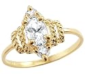 Solid 14k Yellow Gold Marquise Solitaire CZ Cubic Zirconia Engagement Ring Oval Cut 1.0 ct