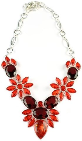 Xl Big Floral Red Garnet &amp; Ruby Crystal Glass Adjustable 14" to 17" Designer Runway Necklace