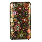 Spot Diamond Rhinestone Green Daisy Flower on Black Premium Design Snap-on Protector Hard Cover Case for Apple iPhone 3G - 3GS 3G-S ATTBonus 1 of Rubber Grip Translucent Ball Point Pen