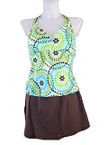 Womens Plus Size Tankini Skirtini Swimsuit, St Tropez, Two Piece, Brown/green Print