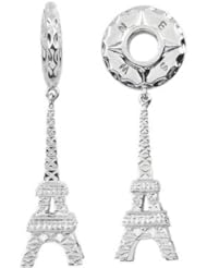 Storywheel® Created White Sapphire Eiffel Tower Dangle Bead / Charm in 925 Sterling Silver