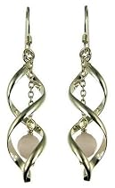Ladies Silver Open Twisted Drop Earrings With Hanging Pink Stone