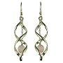 Ladies Silver Open Twisted Drop Earrings With Hanging Pink Stone