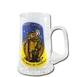 RUSSIAN BEER GLASS/BEER PATROL - EVERYONE ESCAPES A HANGOVER [Made
in Russia. Material: glass. Size: 5.7 in (14.5 cm) tall; 0.5 liter
capacity] [The ritual of drinking beer should be carried out in a
relaxed setting, with good company and the proper mugs. We don't
believe that anyone drinking this foamy drink from a teacup can
enjoy it as fully as from a glass mug -- after all, it takes a
large beer mug to make the experience complete. Beer glasses come
in all different forms, from short and stout to tall and thin.
Naturally, a mug's individuality is highlighted by the unique
pictures and patterns that adorn it, drawing the attention of
anyone who joins you for a drink]