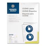 Business Source 26150 Label, CD/DVD, Inkjet, Glossy, 20/PK, White