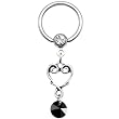 14 Gauge Black Crystal Scroll Heart Dangle Captive Ring