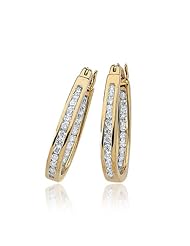 1/2 Carat, Channel Set Diamond Hoops - 14 Karat Yellow Gold