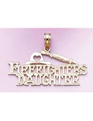 14k Gold Profession Necklace Charm Pendant, Fireman Firefighters Daughter With