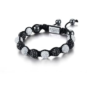 Shimla Crystal Bead Bracelet - Silver Plated White Cubic Zirconia Crystal Beads with Black Plated Black Cubic Zirconia Crystal Beads of 7-12cm
