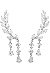 CZ Crystal Leaves Ear Cuffs Earrings Sweep up Ear Vine Wrap Pins Silver Tone