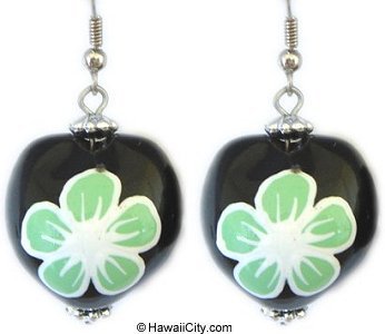 Hawaiian Kukui Nut Green Flower Earrings