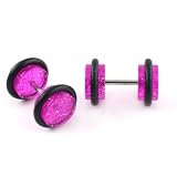 Pair of Magenta Acrylic Glitter Fake Plugs - Get the look of a 0g!