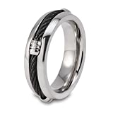 Black Steel Cable Inset Titanium Ring (7.0mm) - Sizes 7 - 13