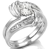 Cubic Zirconia Silver Wedding Ring Set - size 5