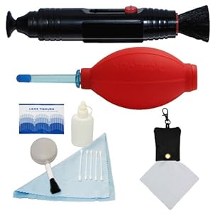 PLR Optics Professional Cleaning Kit - Includes: Lens Cleaning Pen System + Deluxe 5 Piece Cleaning Kit + Air Blower Cleaner + Premium Microfiber Cleaning Cloth For The Nikon D5000, D3000, D3200, D5100, D3100, D7000, D4, D800, D800E, D600, D40, D40x, D50, D60, D70, D80, D90, D100, D200, D300, D3, D3S, D700, Digital SLR Cameras