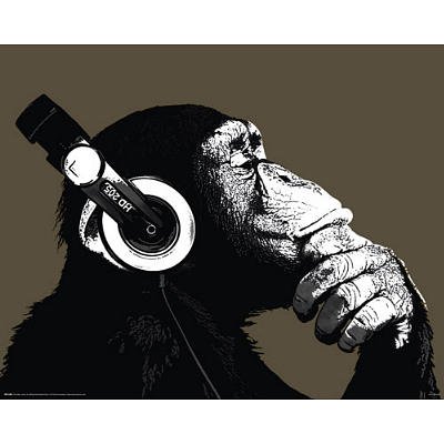 (16x20) The Chimp Stereo Headphones Art Print Poster