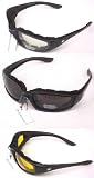3 Motorcycle Padded Glasses Sunglasses Clear Smoke Yellow Has Comfortable Foam Padding on the Entire Inside of the Glasses to Fit Snug to Your Face and Protect Against Wind Dust and Sweat From Getting Into Your Eyes