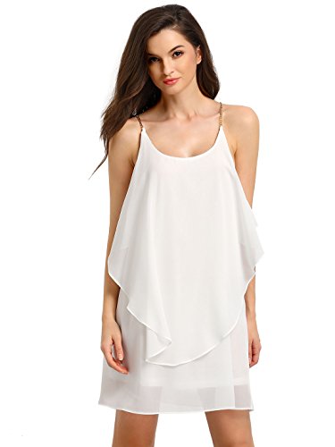 ROMWE Women's Summer Sleeveless Sundress Loose Spaghetti Strap Ruffle Dress