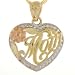 14K Solid Gold Tri-Color Mom Rose Flower Heart Pendant