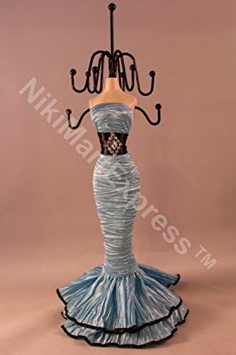 Diamond Dress Mannequin Jewelry Earring Necklace Stand Display Holder 10.5" (Blue)