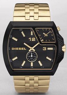 Diesel #DZ1408 Men's Gold Tone Black Dial Dual Time Zone Watch
