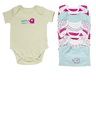 Girls Short Sleeve Elephant Bodysuits - 7pk
