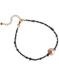 Gemshine Diamond And Cultured Rose Pearl Bracelet In 14k Gold