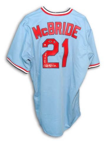 Autographed Bake McBride St. Louis Cardinals Throwback Blue Majestic Jersey Inscribed 1974 NL ROY