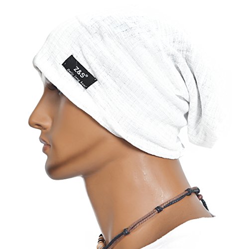 Z&s B018 Distressed Stripe Slouch Beanie Skull Cap for Summer (White)