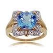 Blue Topaz & Diamond Cocktail Ring in Solid Yellow Gold