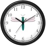 Teal Body & White Winged Dragonfly or Dragon Fly - JP Wall Clock by WatchBuddy Timepieces (Slate Blue Frame)