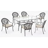 Montecito Seven Piece Dining Set with 42 Rectangular Table in Desert Bronze Fabric Beige